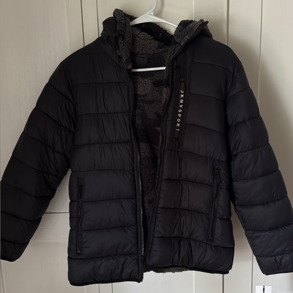 DKNY Black Hooded Puffer Jacket (reversible)